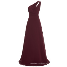 Starzz One shoulder Wine Red Chiffon Long Simples vestido de dama de honra ST000071-4